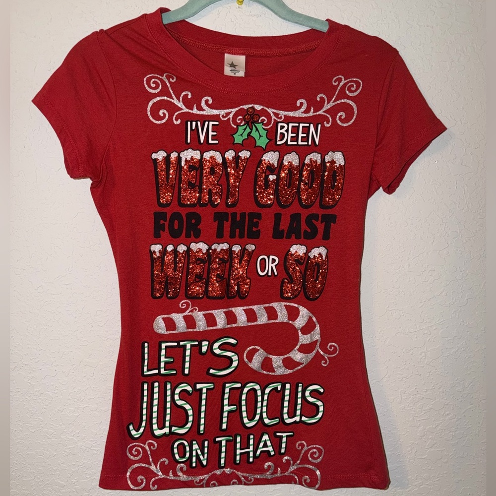 Star Ugly Christmas short sleeve tshirt size Small festive holiday Christmas—F